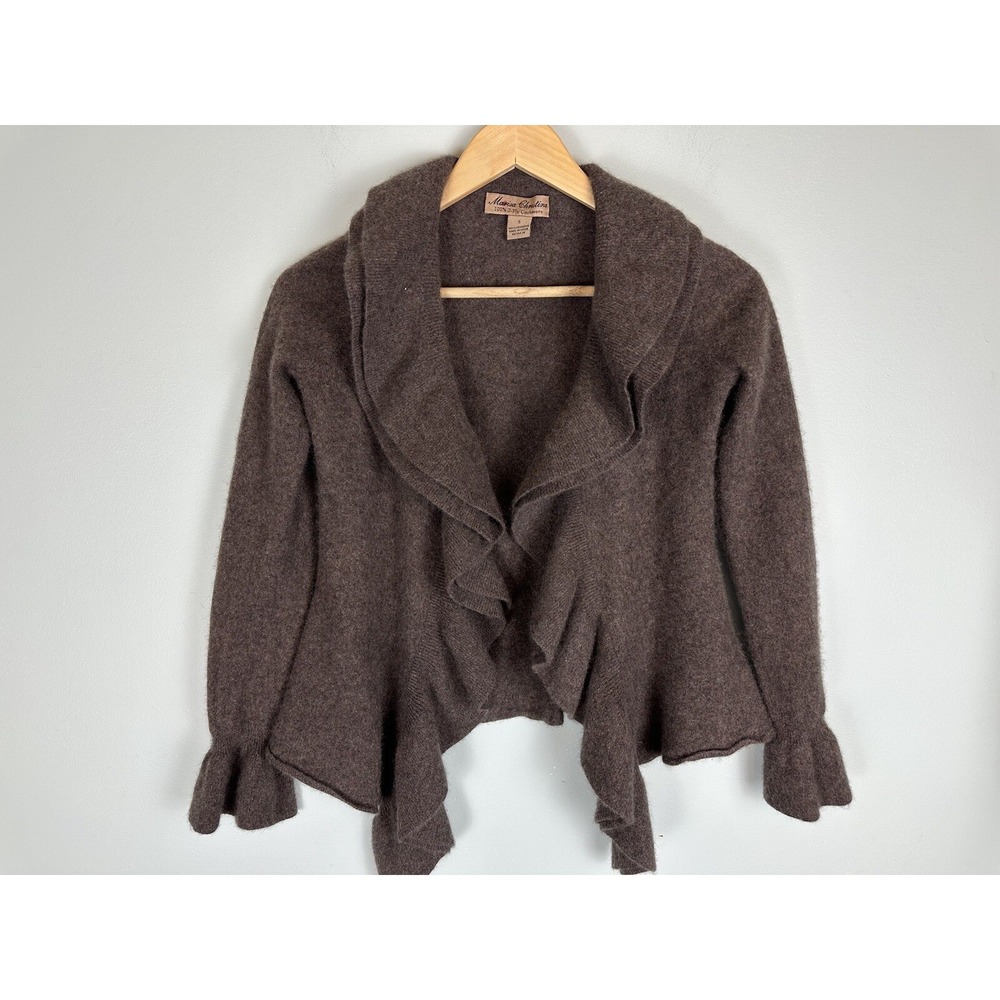 Marisa Christina Open Front Ruffle Long Sleeve Cardigan 100% Cashmere Size S